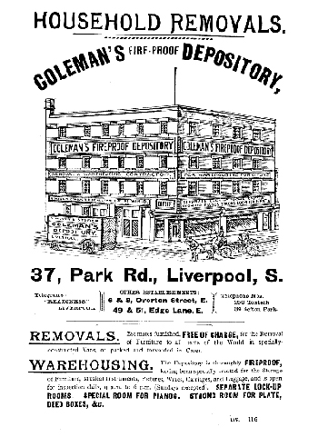 WAREHOUSING. The Depository is thoroughly FIREPROOF, having been specially erected for the Storage of Furniture, Musical Instruments, Pictures, Wines, Carriages, and Luggage and is open for inspection daily, 9 a.m. to 6 p.m. (Sundays excepted). SEPARATE LOCK UP ROOMS. SPECIAL ROOM FOR PIANOS. STRONG ROOM FOR PLATE, DEED BOXES, &c.
