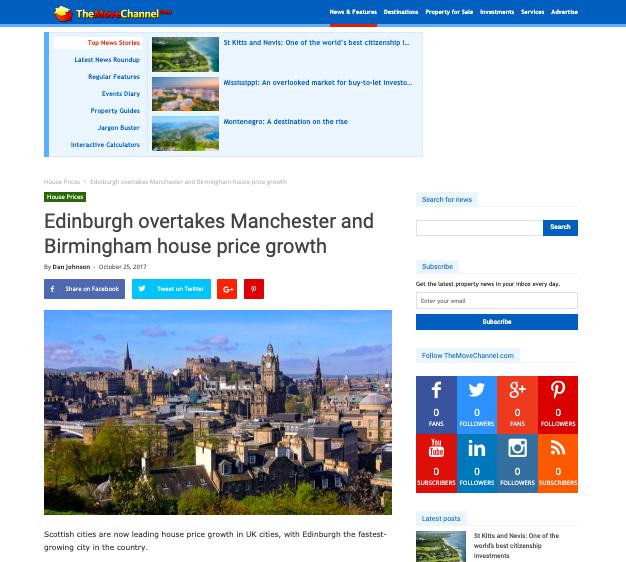 Edinburgh overtakes Manchester and Birmingham house price growth