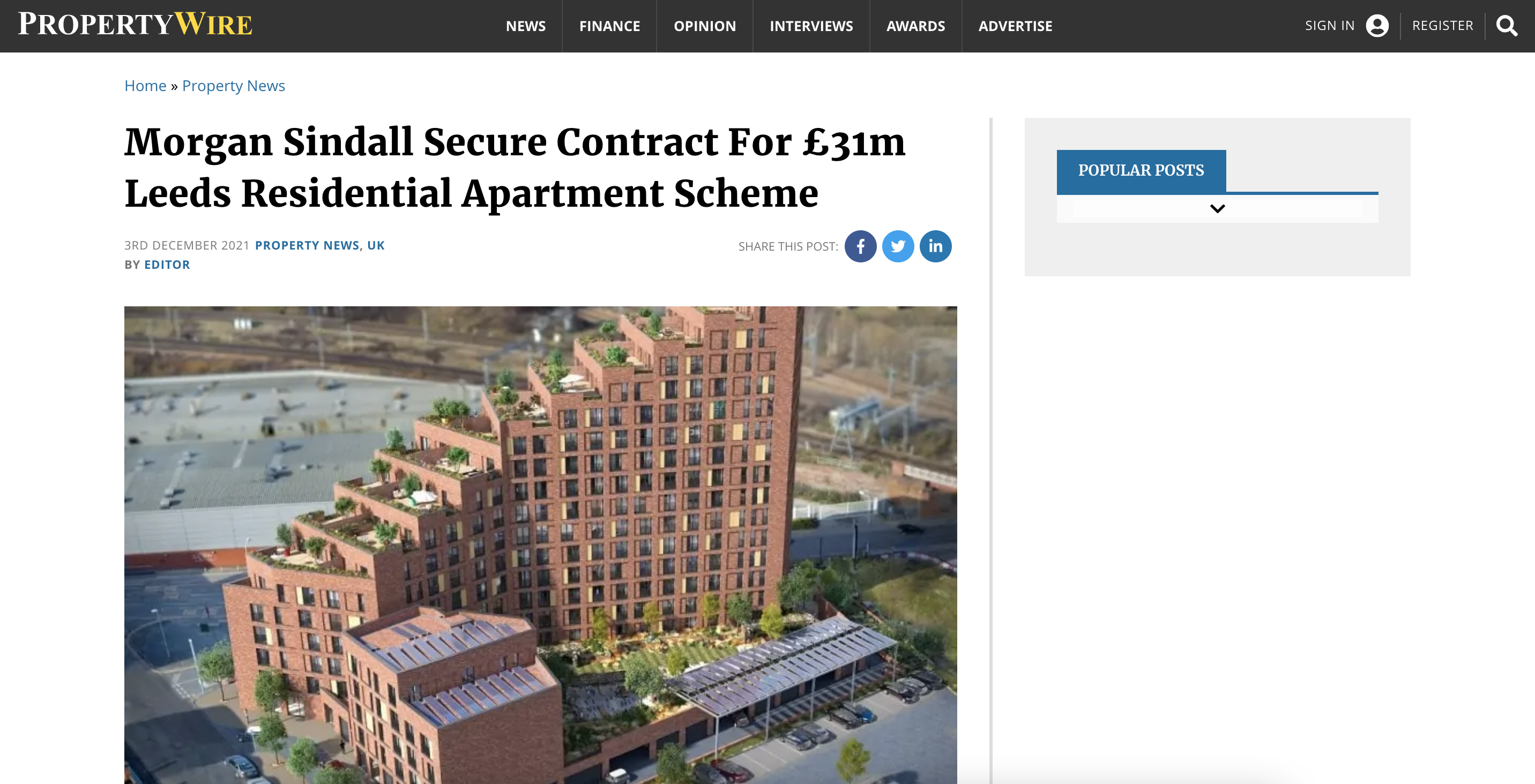 Morgan Sindall Secure Contract For £31m Leeds Residential Apartment Scheme