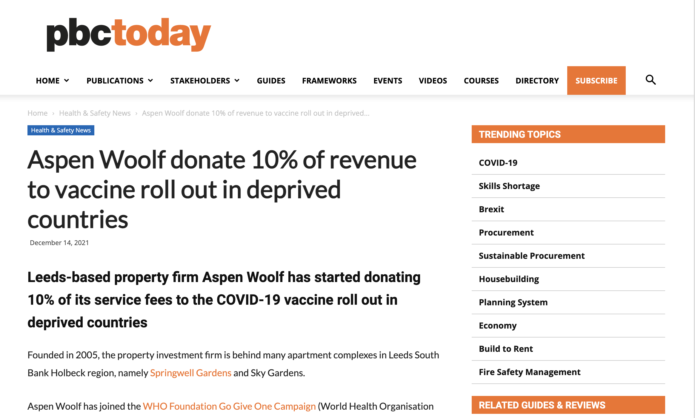 Aspen Woolf donate 10% of revenue to vaccine roll out in deprived countries