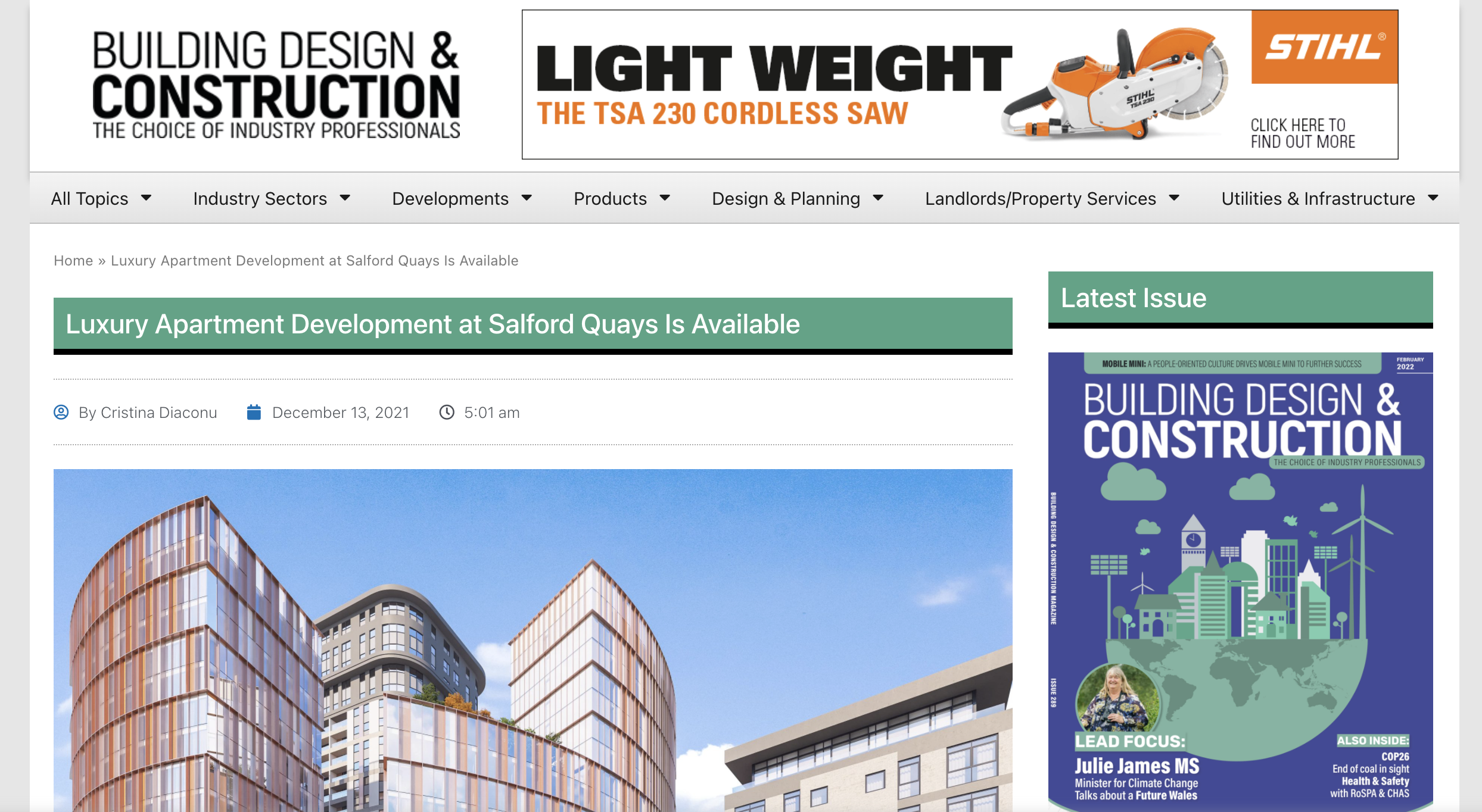 Luxury Apartment Development at Salford Quays Is Available