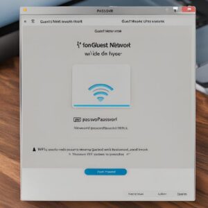 Safe internet for real estate teams: A visual showing a Wi-Fi router labeled with a "Guest Network" and a password prompt screen.