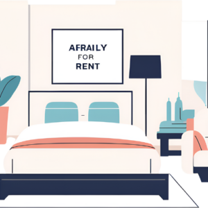 fully furnished, modern apartment interior with an 'Available for Rent' sign, illustrating the convenience of turnkey property investments.