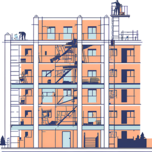 Urban property under renovation with scaffolding and tools, symbolizing the transformation potential of Below Market Value property investments.