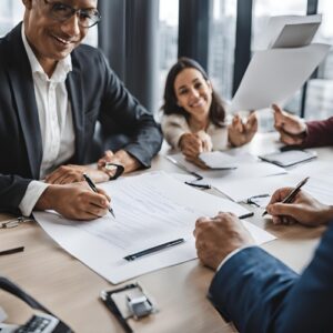 Tenants signing a lease in a professional office setting, representing tailored tenant needs.